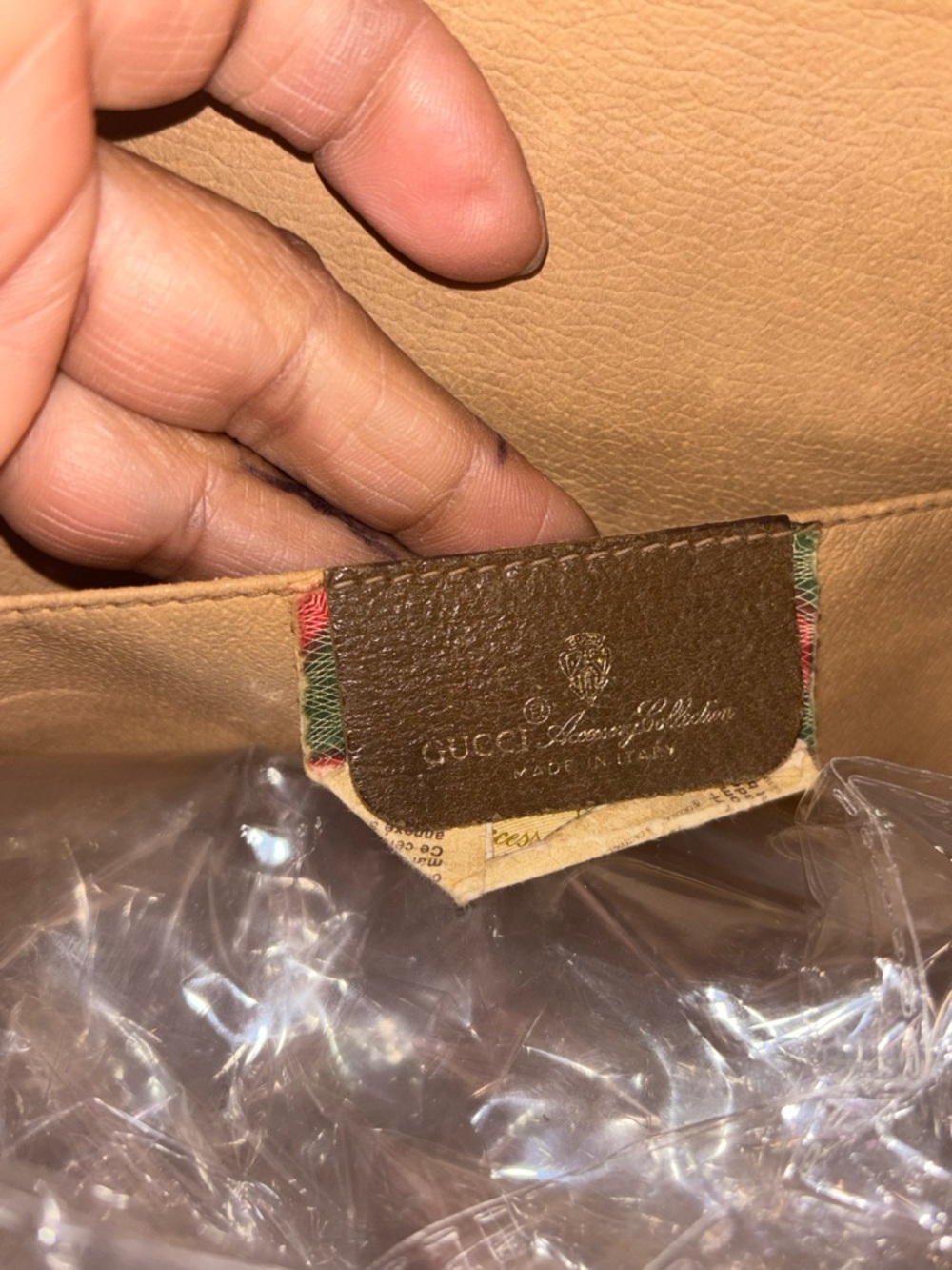 Gucci Beige Monogram Canvas Clutch with Brown Leather Trim and Green-Red Web - Picture 4 of 8